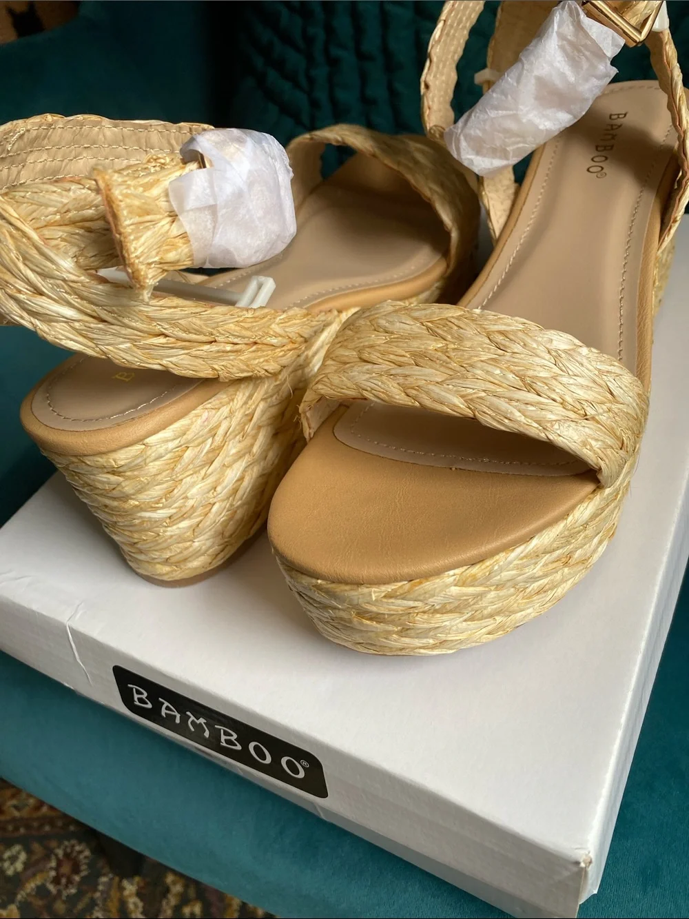 Woven Espadrille Platform Sandals - Natural Straw size 7.5